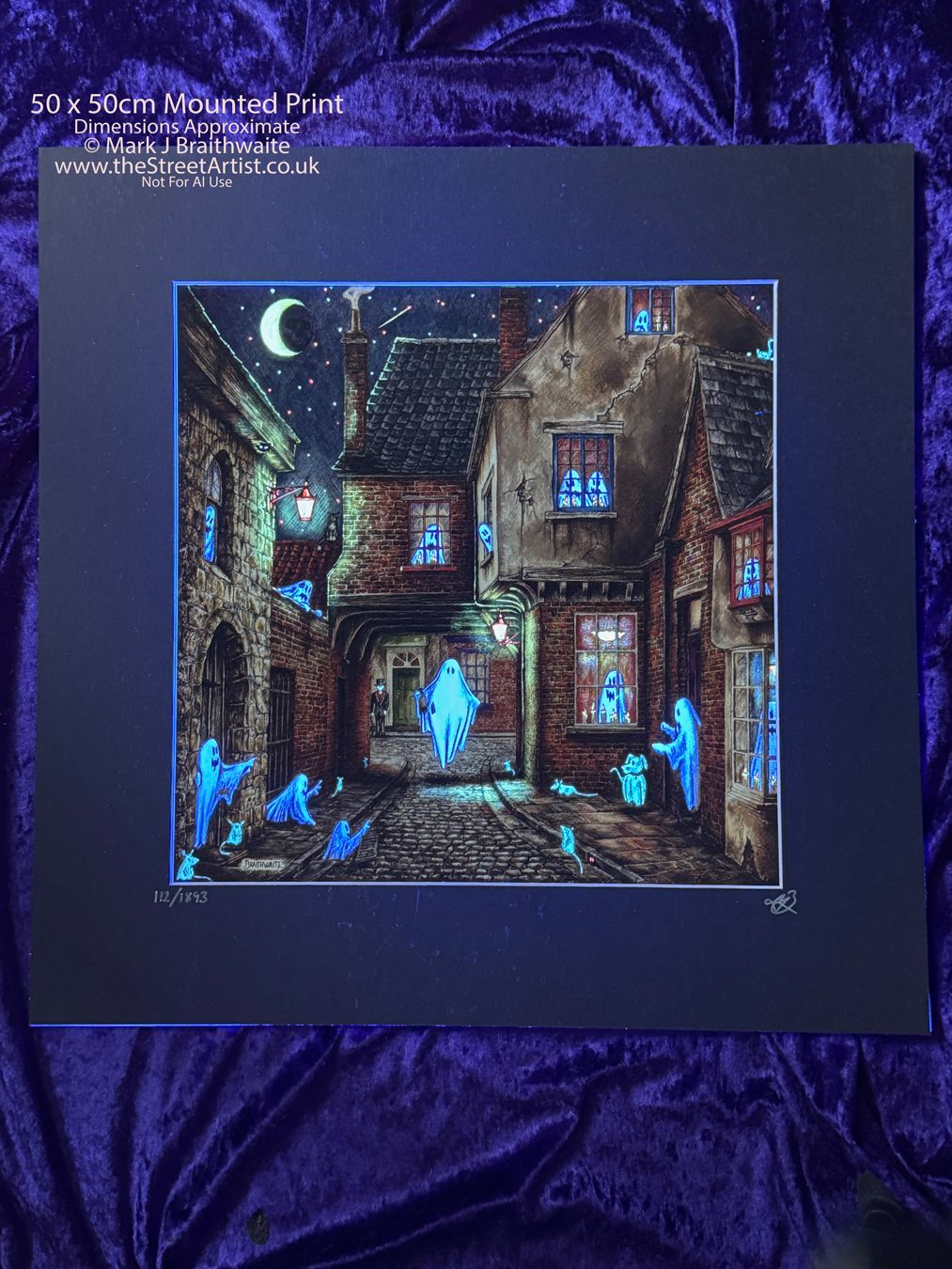 BTS14LEE: Beneath the Sheets, The Screaming Orphans of Bedern. Colour Print Large Size, Limited Enchanted Edition &quot;Celestial Lights&quot; +Hand Painted Ghosts, Moon and Stars that Glow Under UV Black Light