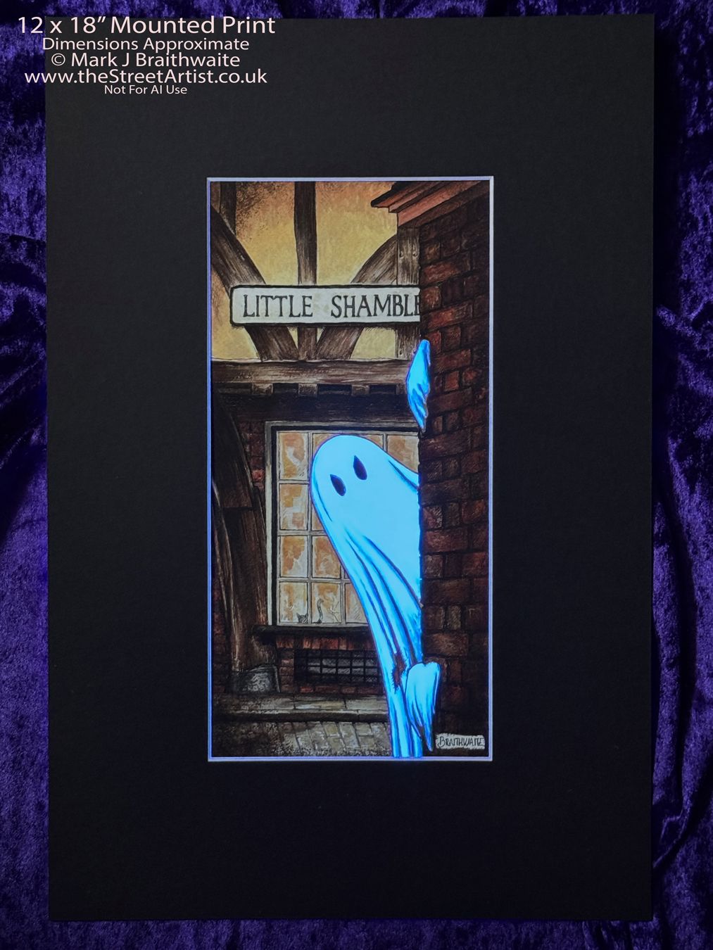 BTS1EE: Beneath the Sheets, Boo! Horace Causes Trouble Colour Print Large Size, Enchanted Edition, with Hand Painted Ghosts that Glow Under UV Black Light
