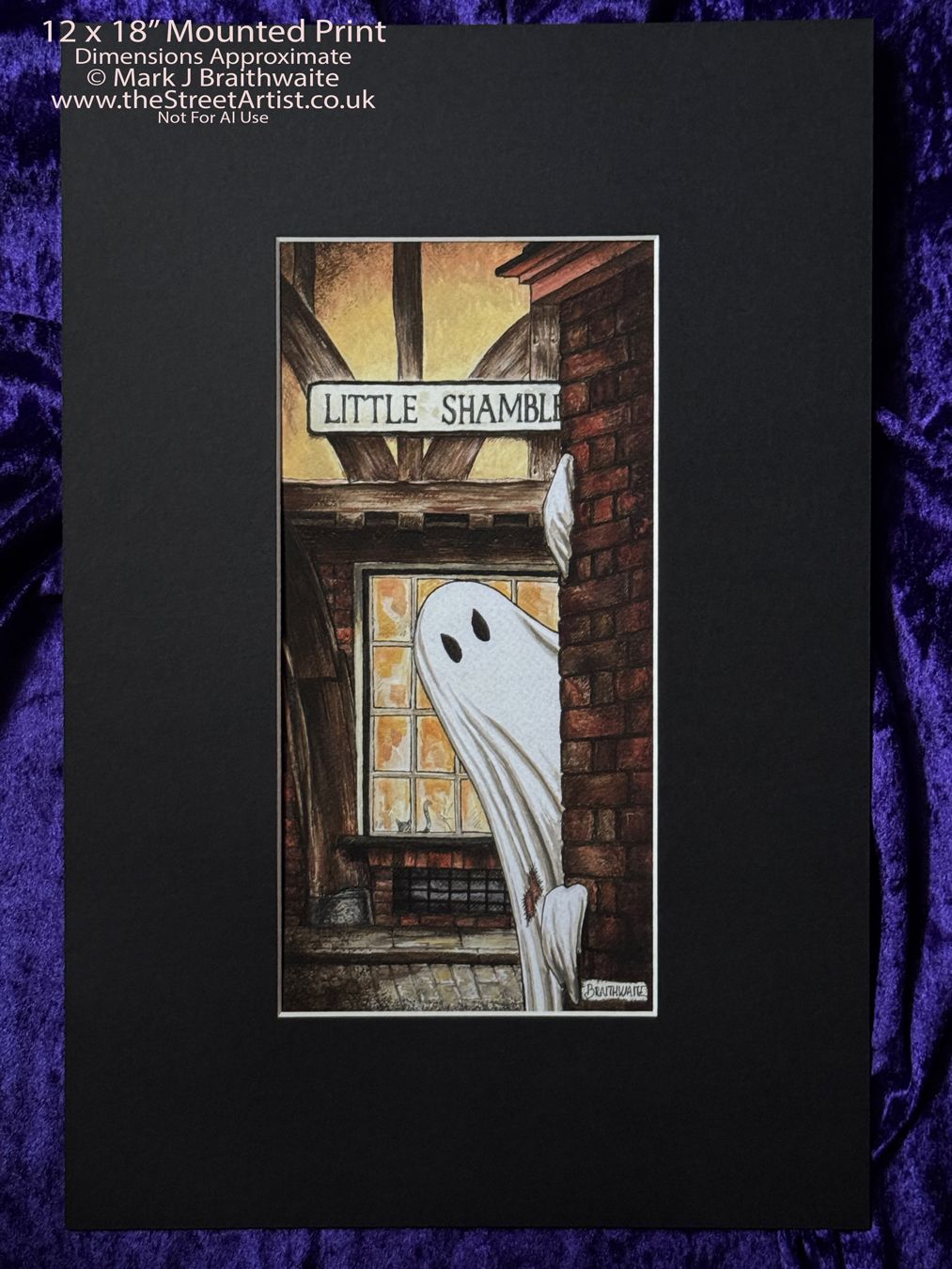 BTS1EE: Beneath the Sheets, Boo! Horace Causes Trouble Colour Print Large Size, Enchanted Edition, with Hand Painted Ghosts that Glow Under UV Black Light