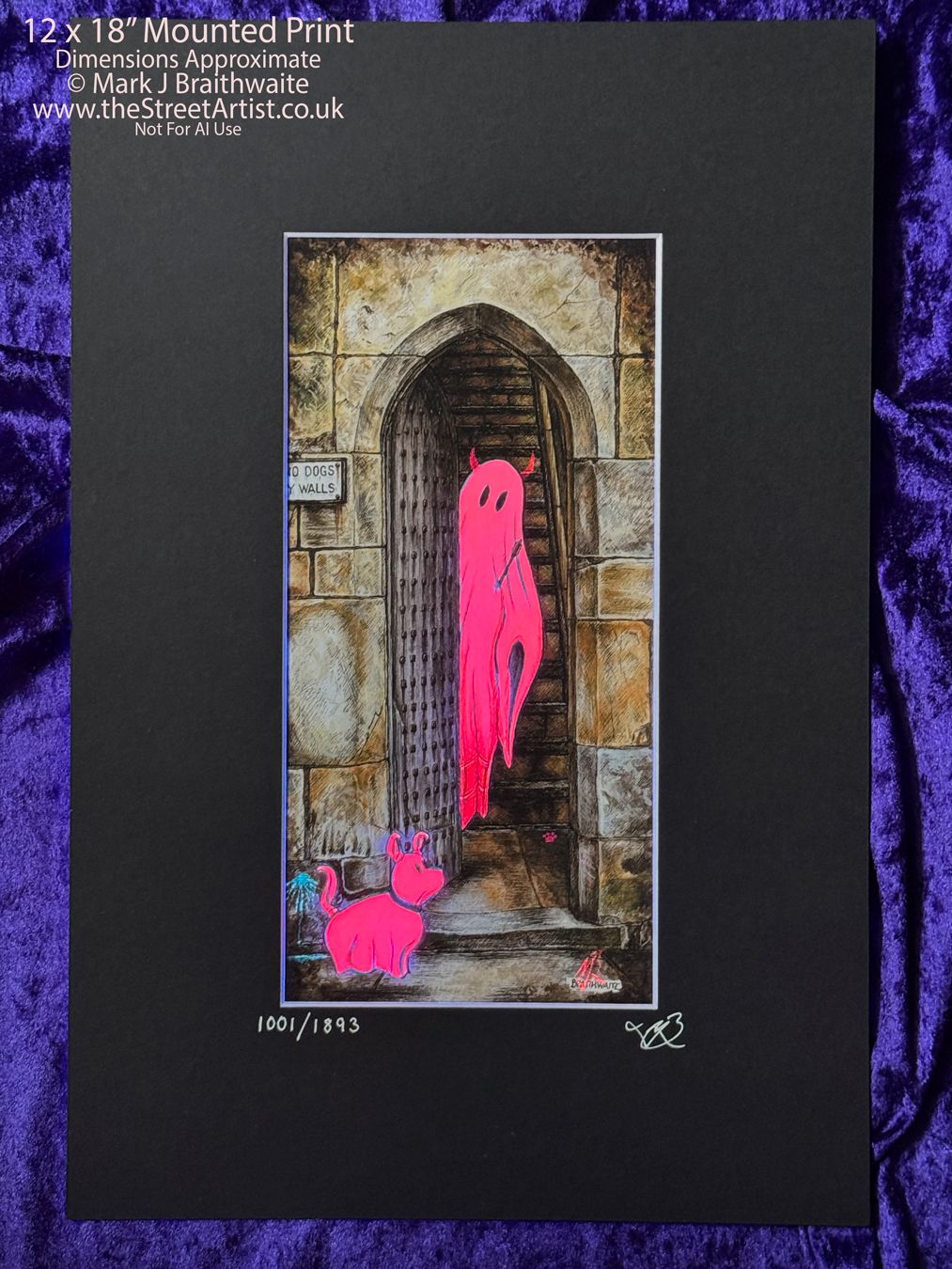 BTS5LEE: Beneath the Sheets, A Rebellious Spirit. Colour Print Large Size, Limited Enchanted Edition, Rebellious &quot;Wee Devils&quot; with Hand Painted Ghost that Glow red Under UV Black Light
