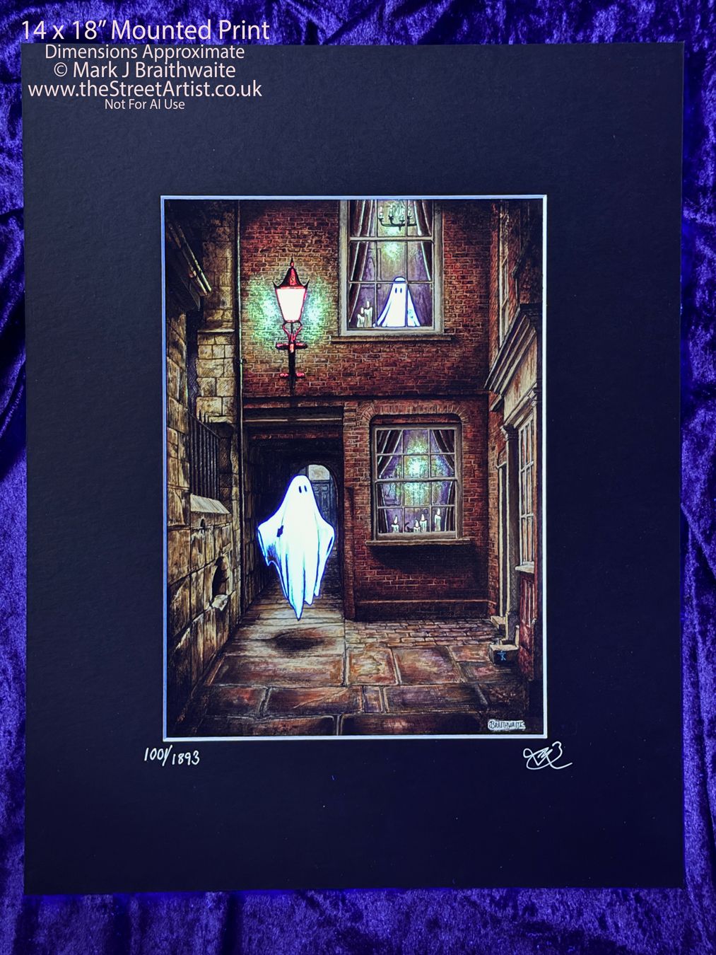 BTS4LEE: Beneath the Sheets, The Moonlight Visitor. Colour Print Large Size, Limited Enchanted Edition &quot;Ghostly Lights&quot;, with Hand Painted Ghosts &amp; Lights that Glow Under UV Black Light