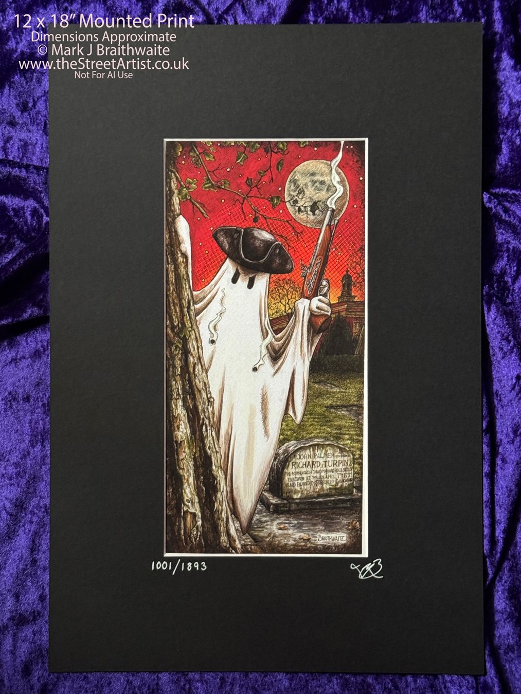 BTS12LEE: Beneath the Sheets, Stand and Deliver. Colour Print Large Size, Limited Enchanted Edition, &quot;Celestial Light&quot; with Hand Painted Ghost, Moon, stars Glow  Under UV Black Light