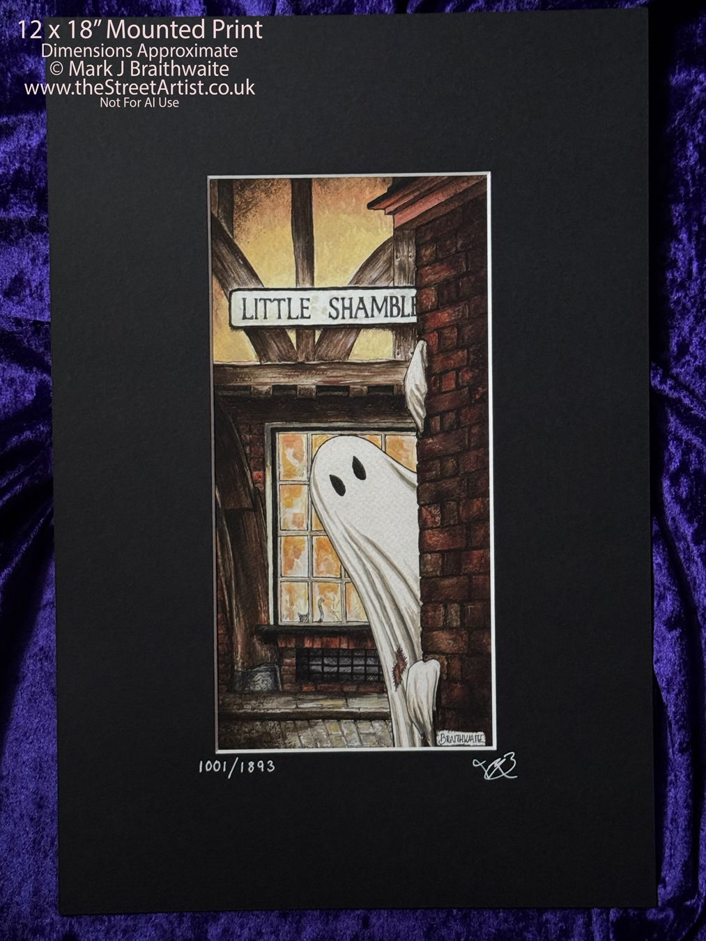 BTS1LEE: Beneath the Sheets, Boo! Horace Causes Trouble Colour Print Large Size, Limited Enchanted Edition, Horace &quot;the Red Devil&quot; with Hand Painted Ghost that Glow red Under UV Black Light