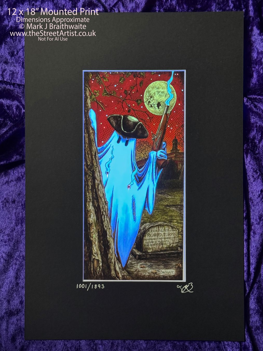 BTS12LEE: Beneath the Sheets, Stand and Deliver. Colour Print Large Size, Limited Enchanted Edition, &quot;Celestial Light&quot; with Hand Painted Ghost, Moon, stars Glow  Under UV Black Light