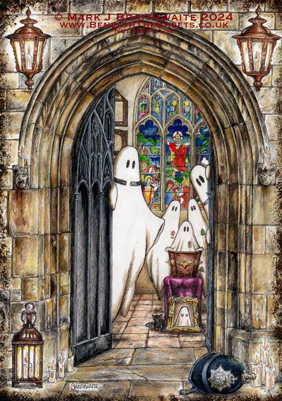 BTS16EE: Beneath the Sheets, The Midnight Funeral. Colour Print Large Size, Enchanted Edition, with Hand Painted Ghosts that Glow Under UV Black Light