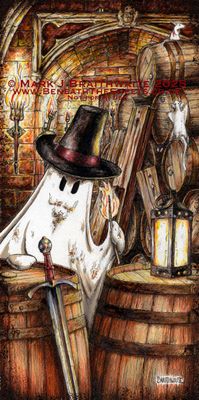 BTS17LEE: Beneath the Sheets, Treason and Plot. Colour Print Large Size, Limited Enchanted Edition, &quot;Ghostly Light&quot; with Hand Painted Ghost, Torches, Lamps Glow  Under UV Black Light