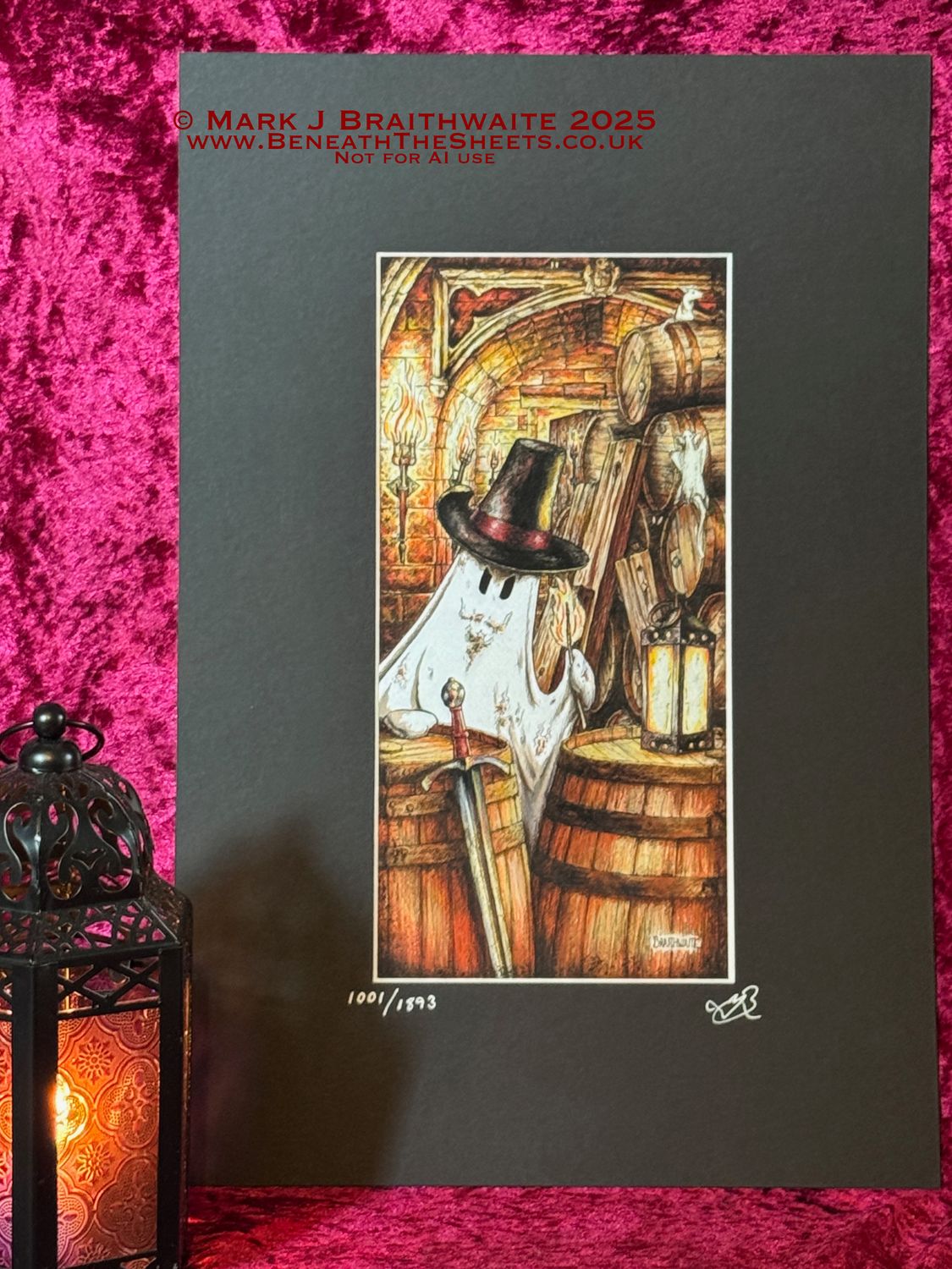 BTS17LEE: Beneath the Sheets, Treason and Plot. Colour Print Large Size, Limited Enchanted Edition, &quot;Ghostly Light&quot; with Hand Painted Ghost, Torches, Lamps Glow  Under UV Black Light