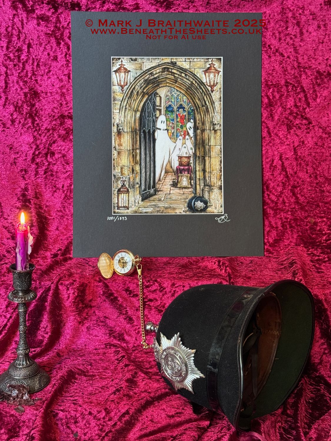 BTS16LEE: Beneath the Sheets, The Midnight Funeral. Colour Print Large Size, Limited Enchanted Edition &quot;Ghostly Lights&quot;, with Hand Painted Ghosts Windows &amp; Lights  that Glow Under UV Black Light