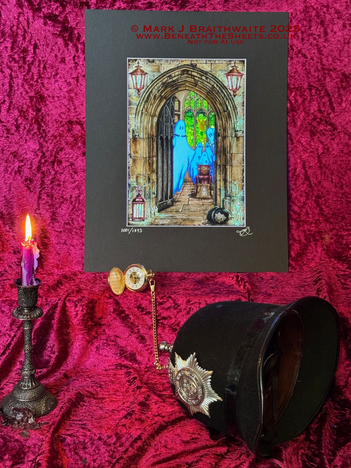 BTS16LEE: Beneath the Sheets, The Midnight Funeral. Colour Print Large Size, Limited Enchanted Edition &quot;Ghostly Lights&quot;, with Hand Painted Ghosts Windows &amp; Lights  that Glow Under UV Black Light