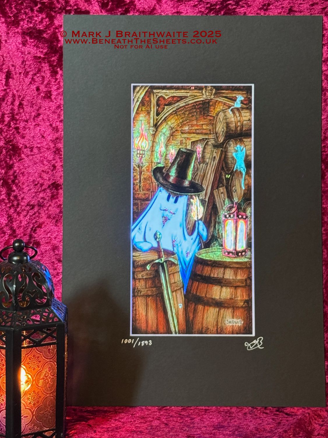 BTS17LEE: Beneath the Sheets, Treason and Plot. Colour Print Large Size, Limited Enchanted Edition, &quot;Ghostly Light&quot; with Hand Painted Ghost, Torches, Lamps Glow  Under UV Black Light