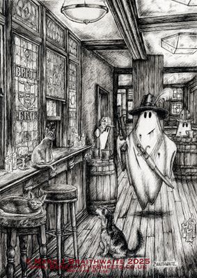 Pre Order: BTS19: Beneath the Sheets, Ye Olde Starre Inne: The Cavalier and the Black Cats. Ink Line Art Print