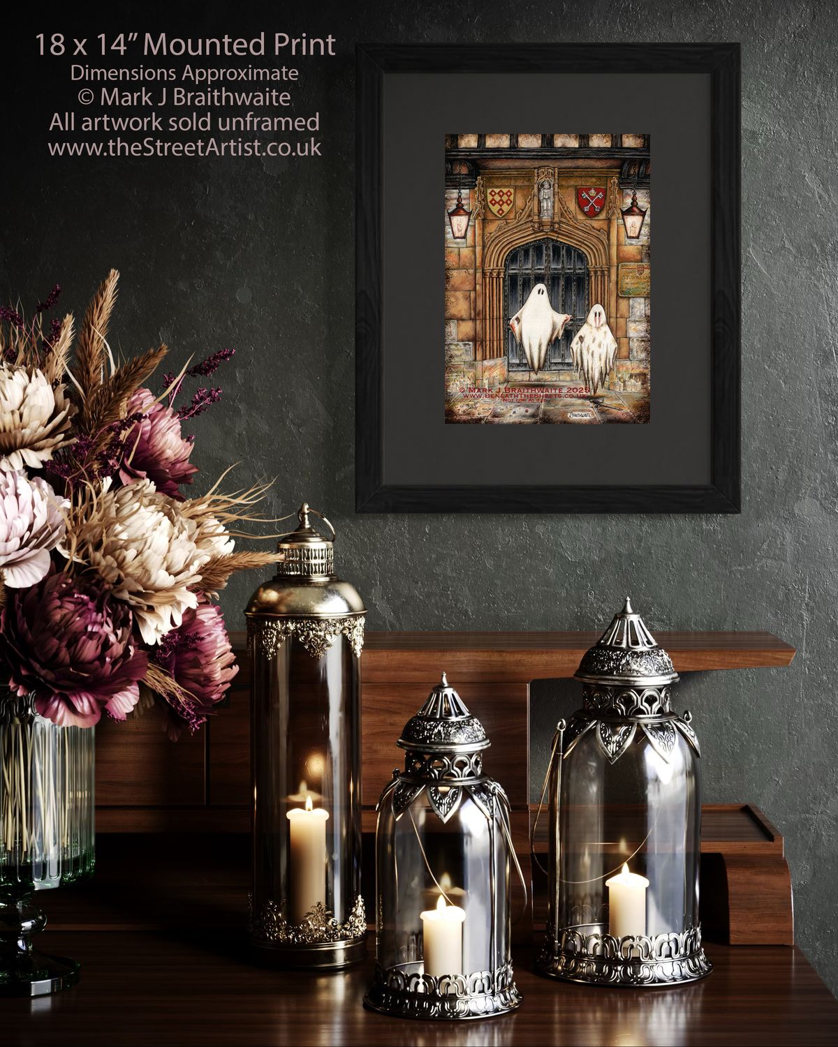 BTS18LEE: Beneath the Sheets, A Brother Betrayed. Colour Print Large Size, Limited Enchanted Edition &quot;Scene of Crime&quot;, with Hand Painted Ghosts Lights and Blood Splatter that Glow Under UV Black Light