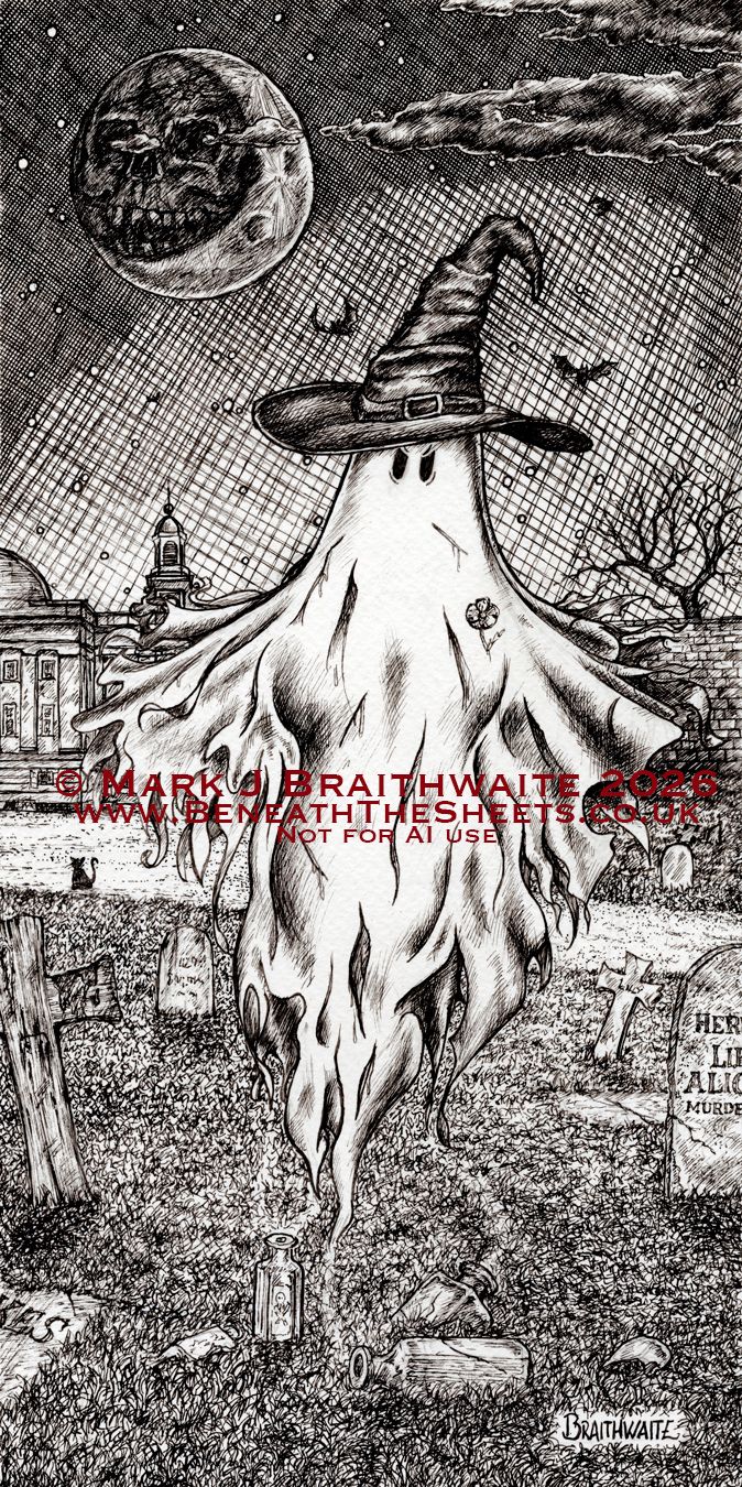 BTS20: Beneath the Sheets, The Disturbing Tale of the Yorkshire Witch. Ink Line Art Print