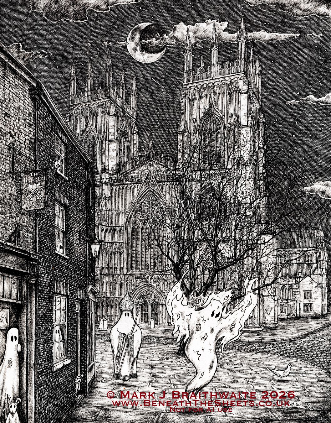 BTS21: Beneath the Sheets, The Archbishop and the Arsonist (Detail). Ink Line Art Print