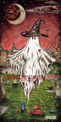 BTS20LEE: Beneath the Sheets, Yorkshire Witch. Colour Print Large Size, Limited Enchanted Edition, "Celestial Lights" with Hand Painted Ghost, Moon, Stars Glow  Under UV Black Light