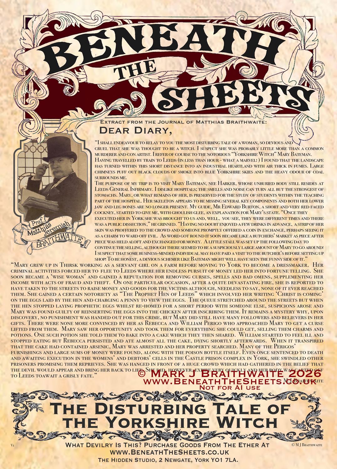 BTS20SC: Beneath the Sheets, Disturbing Tale of the Yorkshire Witch. Standard Colour Print