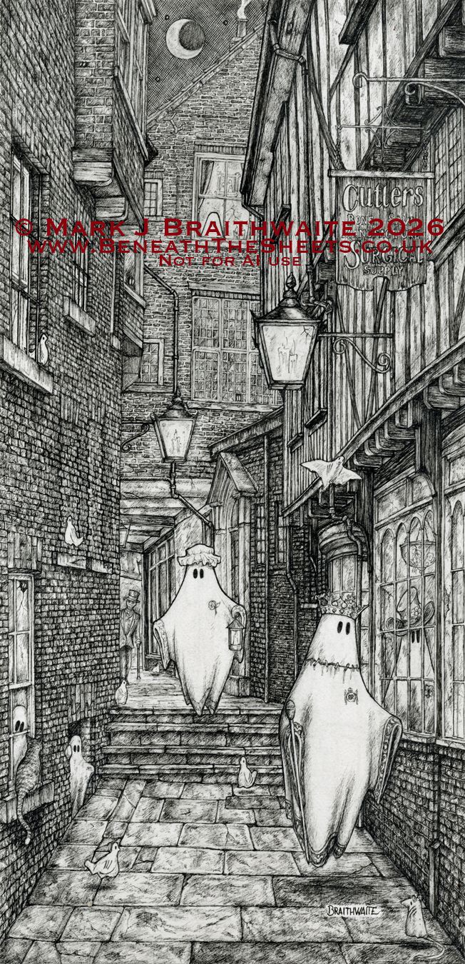 BTS22: Beneath the Sheets, Lady Peckett and the Beheaded King. Ink Line Art Print PRE ORDER