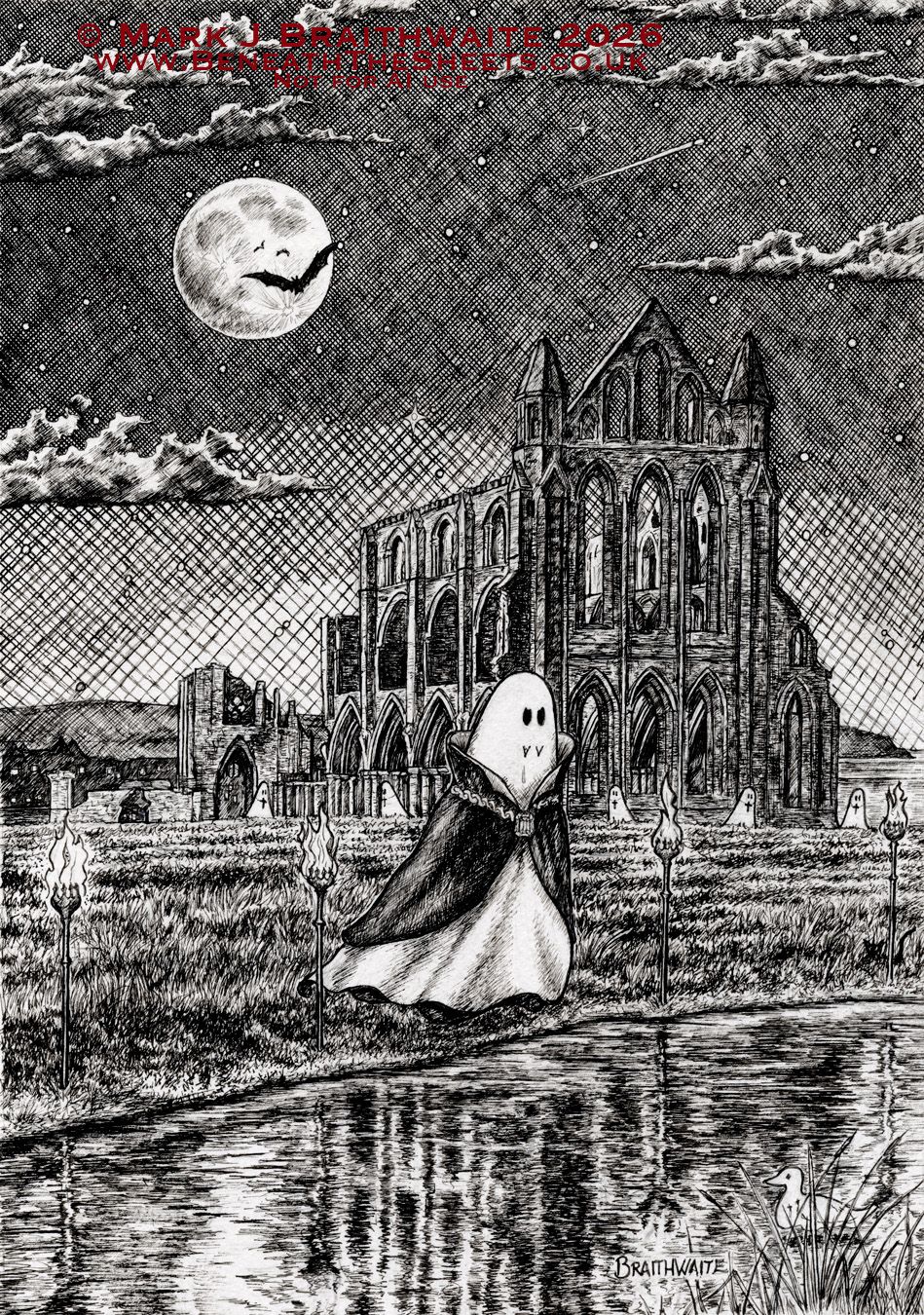 BTS24: Beneath the Sheets, Creature of the Night. Ink Line Art Print