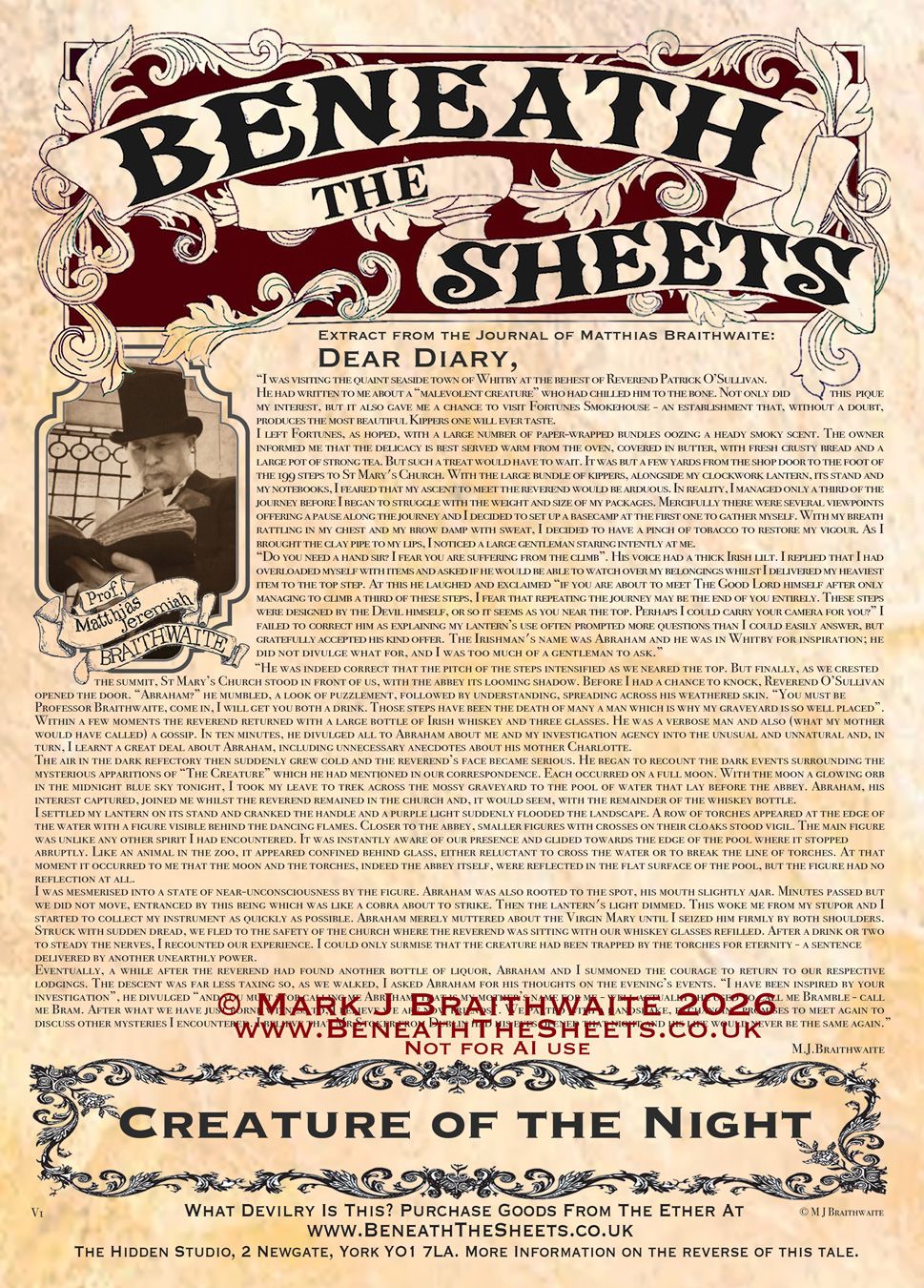 BTS24EE: Beneath the Sheets, Creature of the Night. Colour Print Large Size, Enchanted Edition, with Hand Painted Ghost that Glows Under UV Black Light