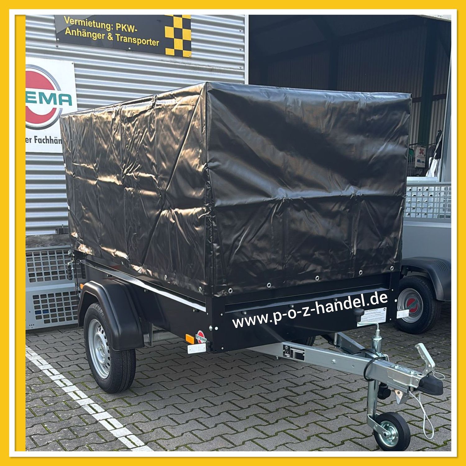 STEMA PKW Anhänger, 750 Kg, schwarz, mit Lochreling inkl. Plane und Spriegel