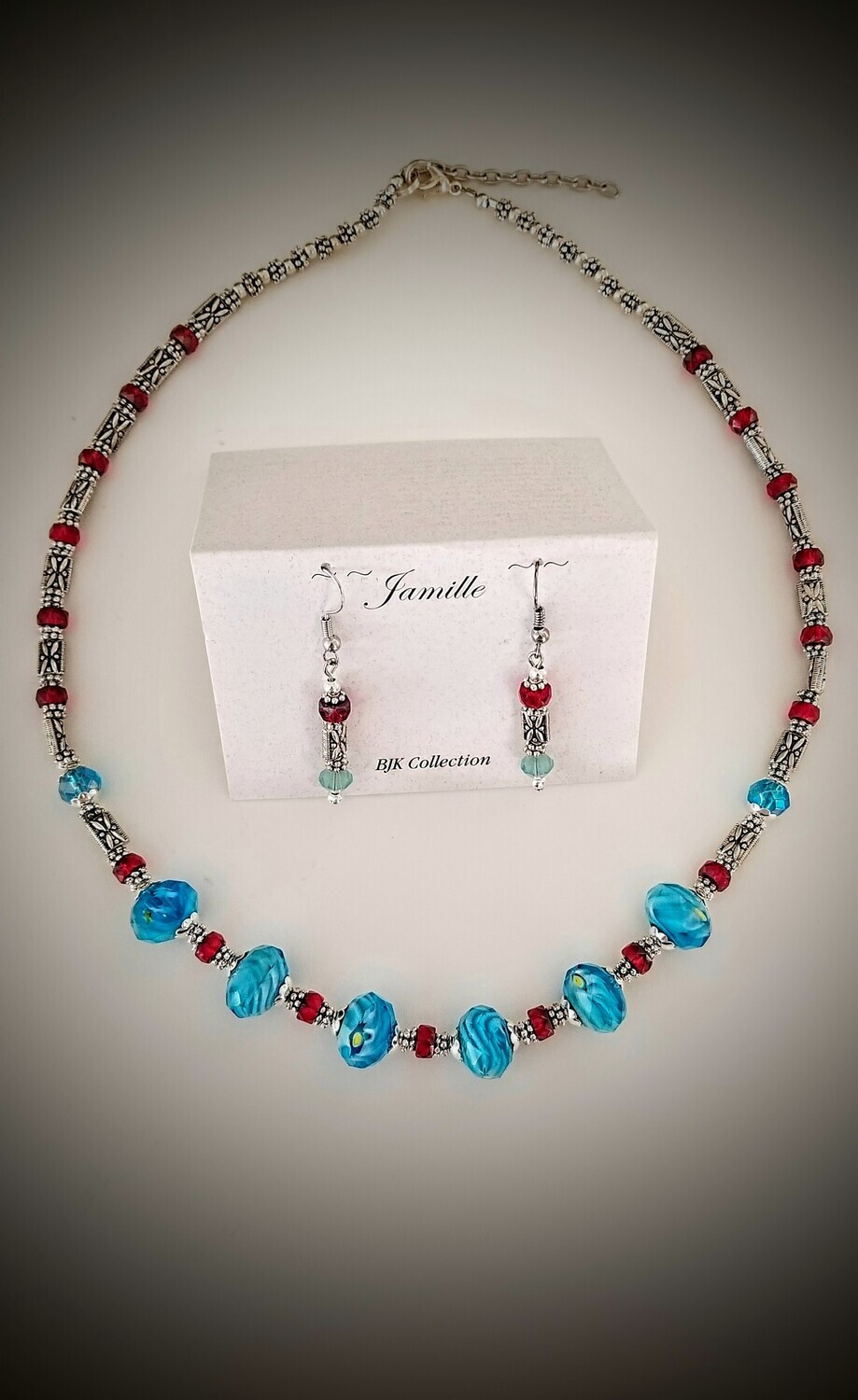 Designer Glass Fancy Bead Necklace and Earring Set.