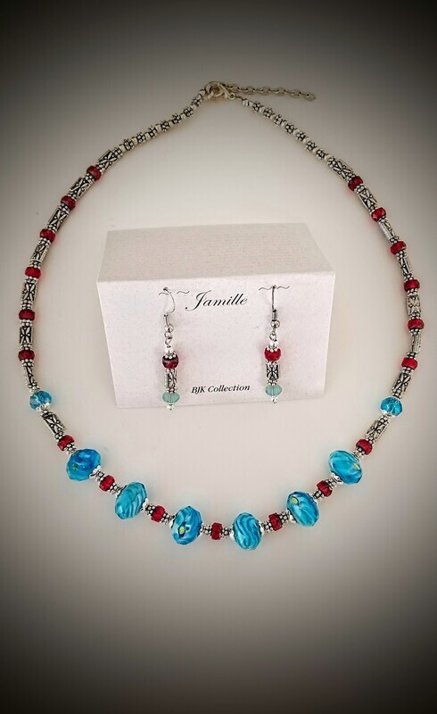 Designer Glass Fancy Bead Necklace and Earring Set.