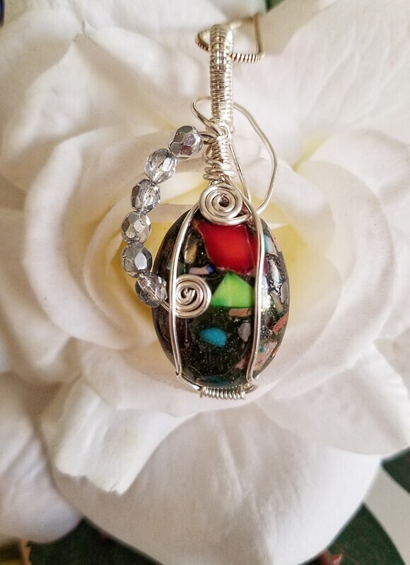 Multi Gemstone Blended Pendant, with faceted silver Czech beads. Including Sterling Silver 22" chain.