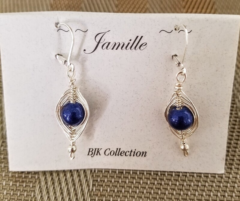 Wire Wrapped Navy Glass Bead.
