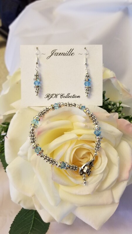 Swarovski Aqua Blue Crystal Bracelet with Matching Earrings.