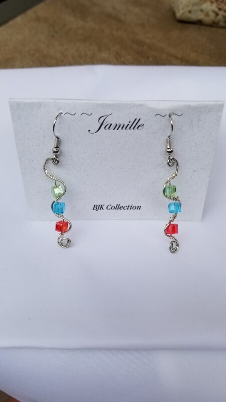Wire Wrapped Preciosa  Crystal Cubes with Silver. Dangle Style.