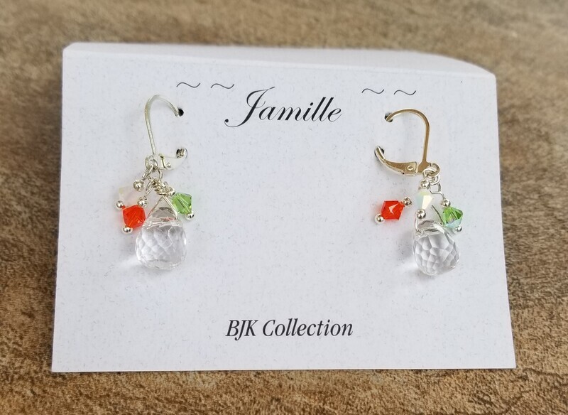 Faceted Glass Crystal  Drop with Colored Swarovski Crystals.