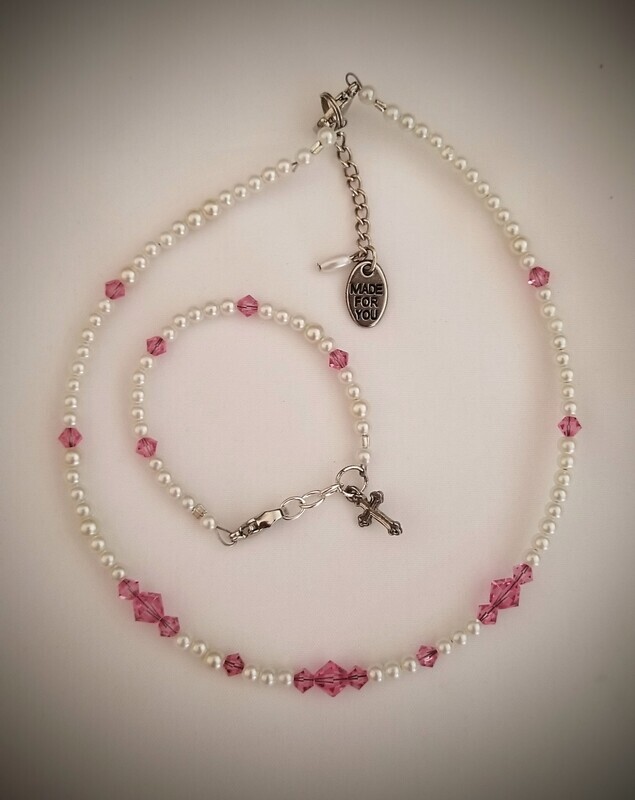 Baby Baptism Necklace and Bracelet Set.
