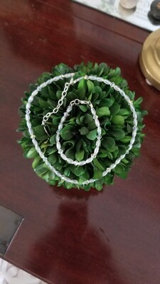 Young Girls Necklace and Bracelet Set. With Pearls and Crystals are Aurora Borealis Color.