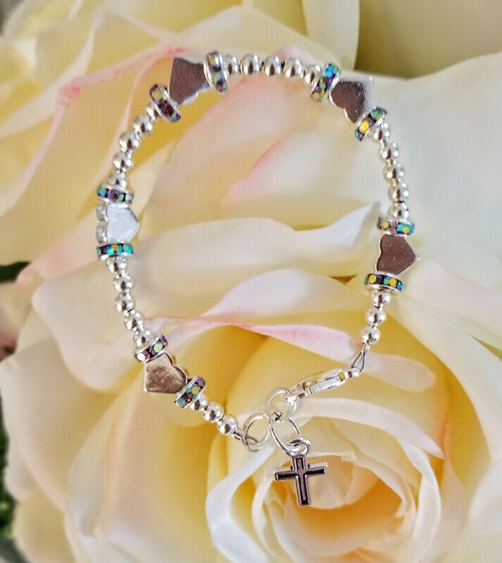 Baby Bracelet with Silver Hearts and Beads.