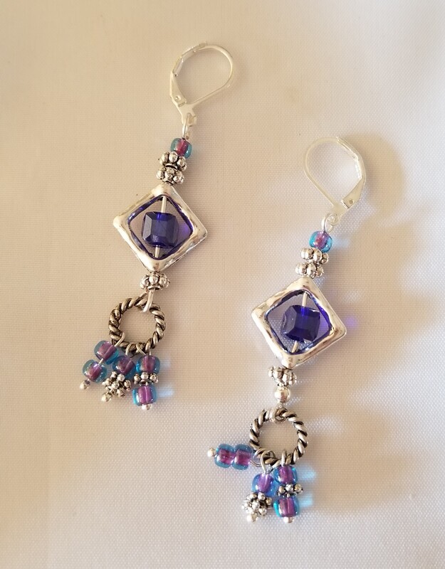 Royal Navy Blue Crystal Dangle Earrings.