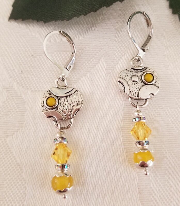 Yellow Gemstone and Swarovski Crystal Earrings