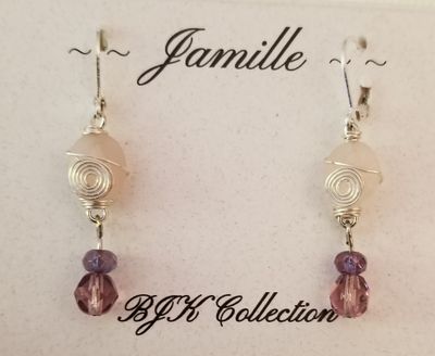 White wire wrapped gemstone, with purple Czech glass bead.