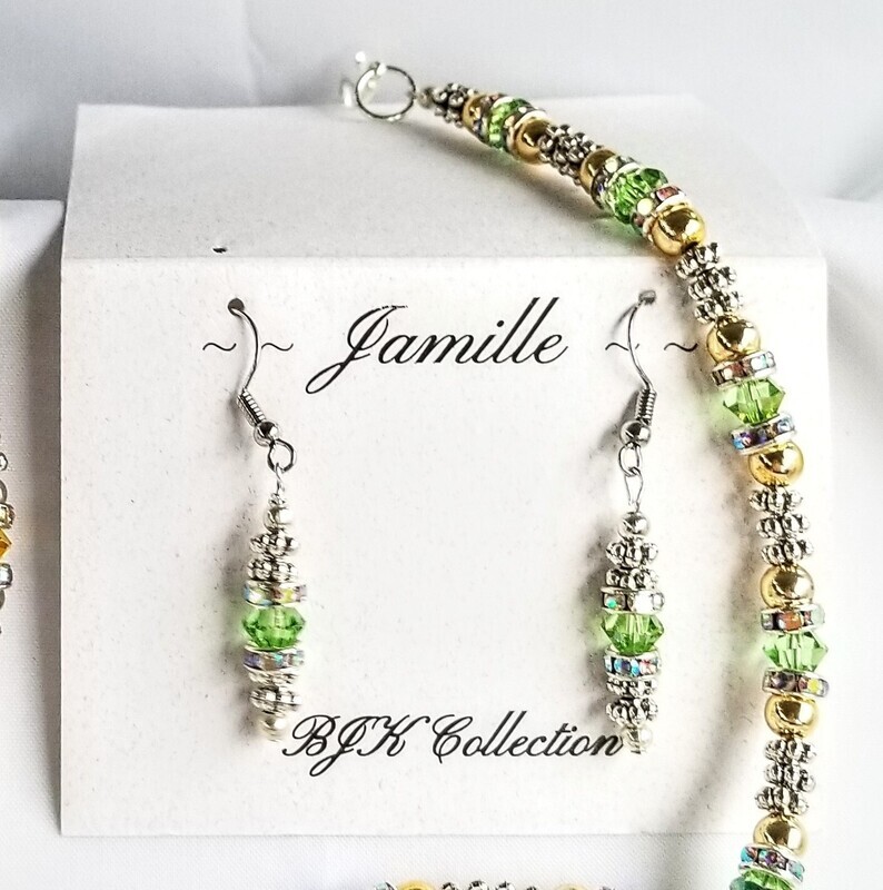 Swarovski Peridot Colored Crystal Bracelet with Matching Earrings
