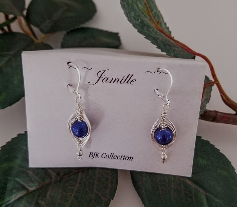Wire Wrapped Navy Glass Bead