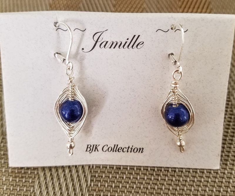 Wire Wrapped Navy Glass Bead