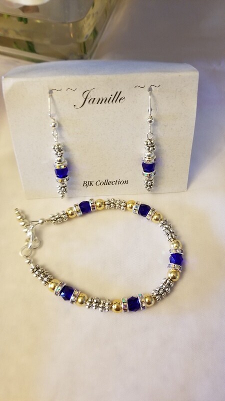 Royal Navy Blue Swarovski Crystal Bracelet with Matching Earrings