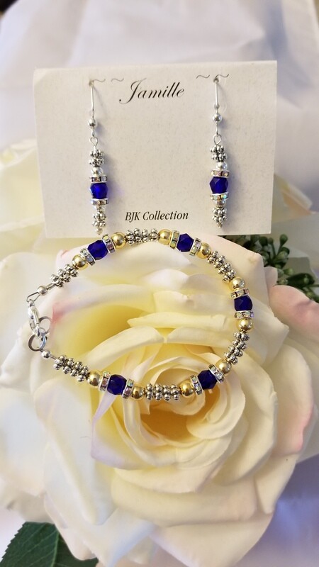 Royal Navy Blue Swarovski Crystal Bracelet with Matching Earrings