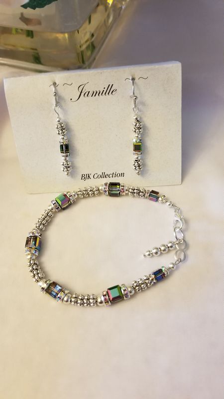 Swarovski Fancy Colored Vitrail Crystal Bracelet with Matching Earrings