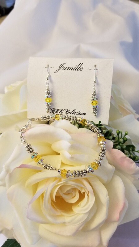 Lemon Swarovski Crystal Bracelet with Matching Earrings.