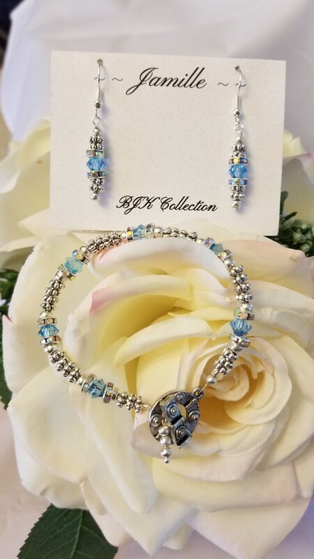 Swarovski Aqua Blue Crystal Bracelet with Matching Earrings