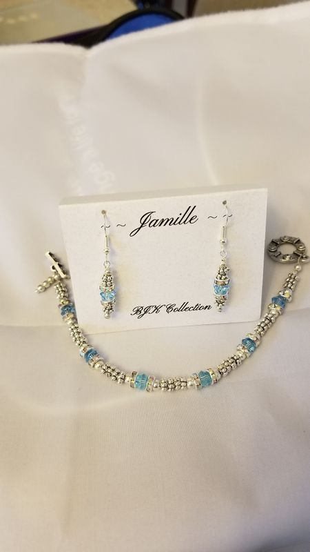 Swarovski Aqua Blue Crystal Bracelet with Matching Earrings