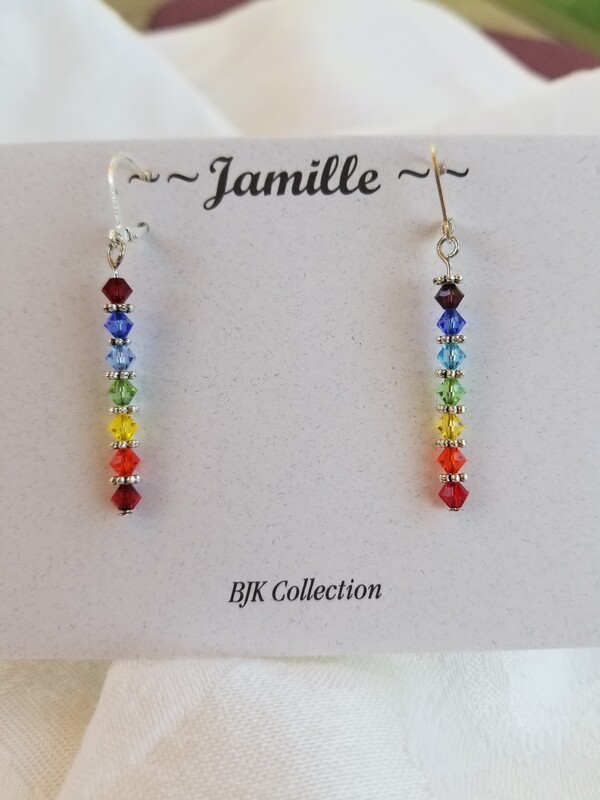Swarovski Crystal Earrings, Chakra Colors (Bracelet not included)