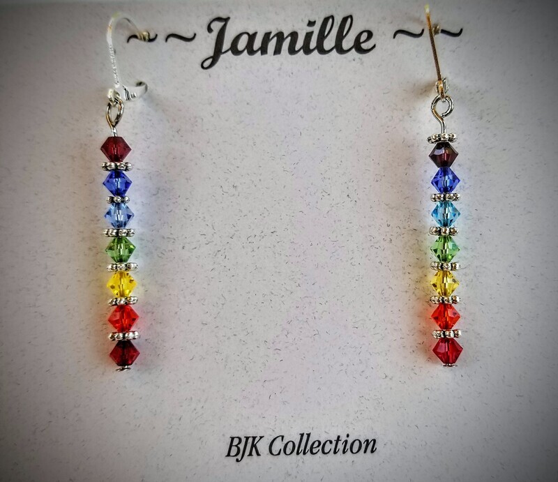 Swarovski Crystal Earrings, Chakra Colors (Bracelet not included)