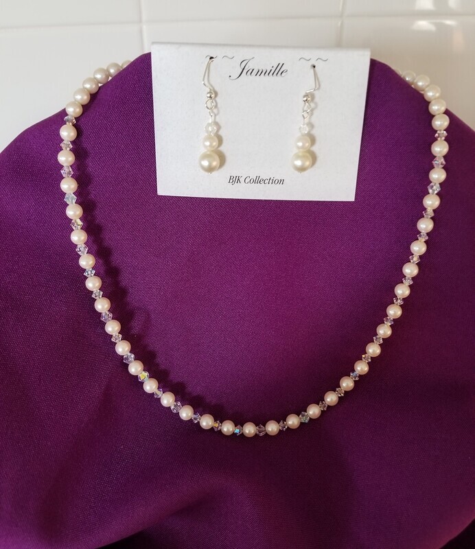Pearl and Preciosa Aurora Borealis Crystal's with Matching Earrings.