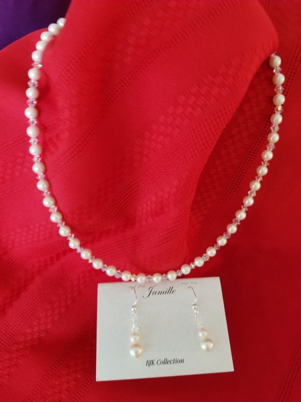 Pearl and Preciosa Aurora Borealis Crystal's with Matching Earrings.